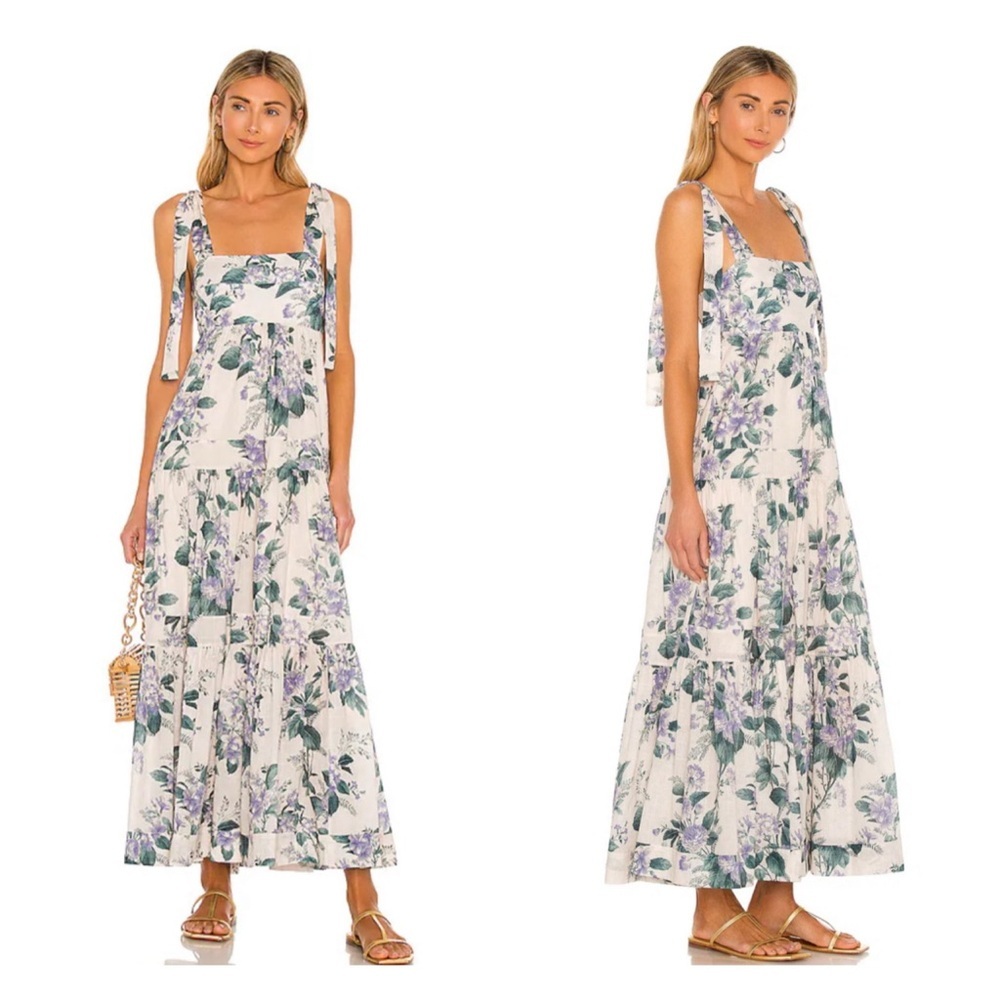 Zimmermann Cassia Tiered Hydrangea Print Tie Shoulder Maxi Dress Size 1 | US 6 - Picture 4 of 16